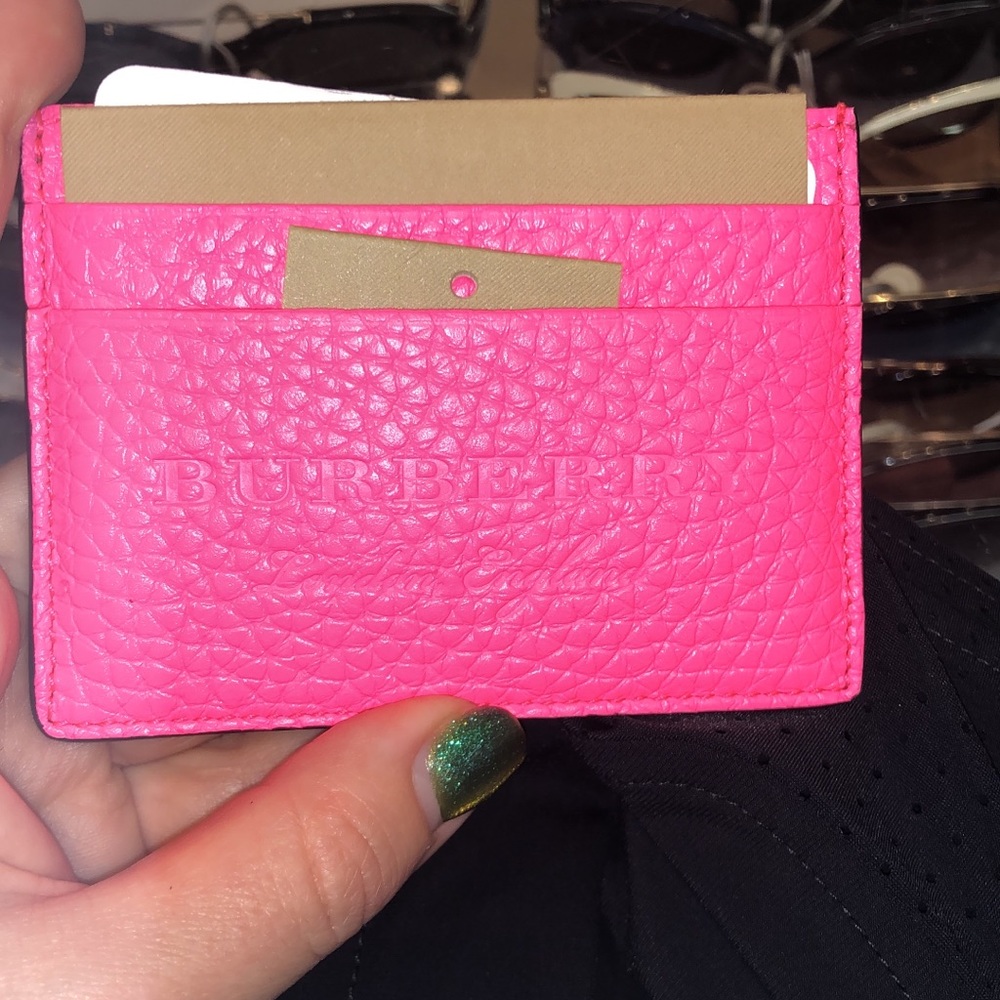 Burberry card holder wallet hot pink leather 100%